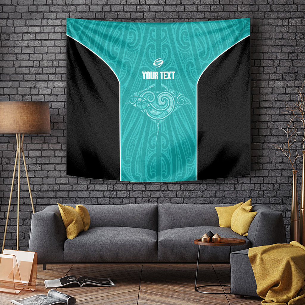 Custom New Zealand Stingray Oztag Tapestry Tag Rugby Maori Pattern Teal Version