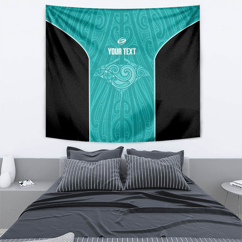 Custom New Zealand Stingray Oztag Tapestry Tag Rugby Maori Pattern Teal Version