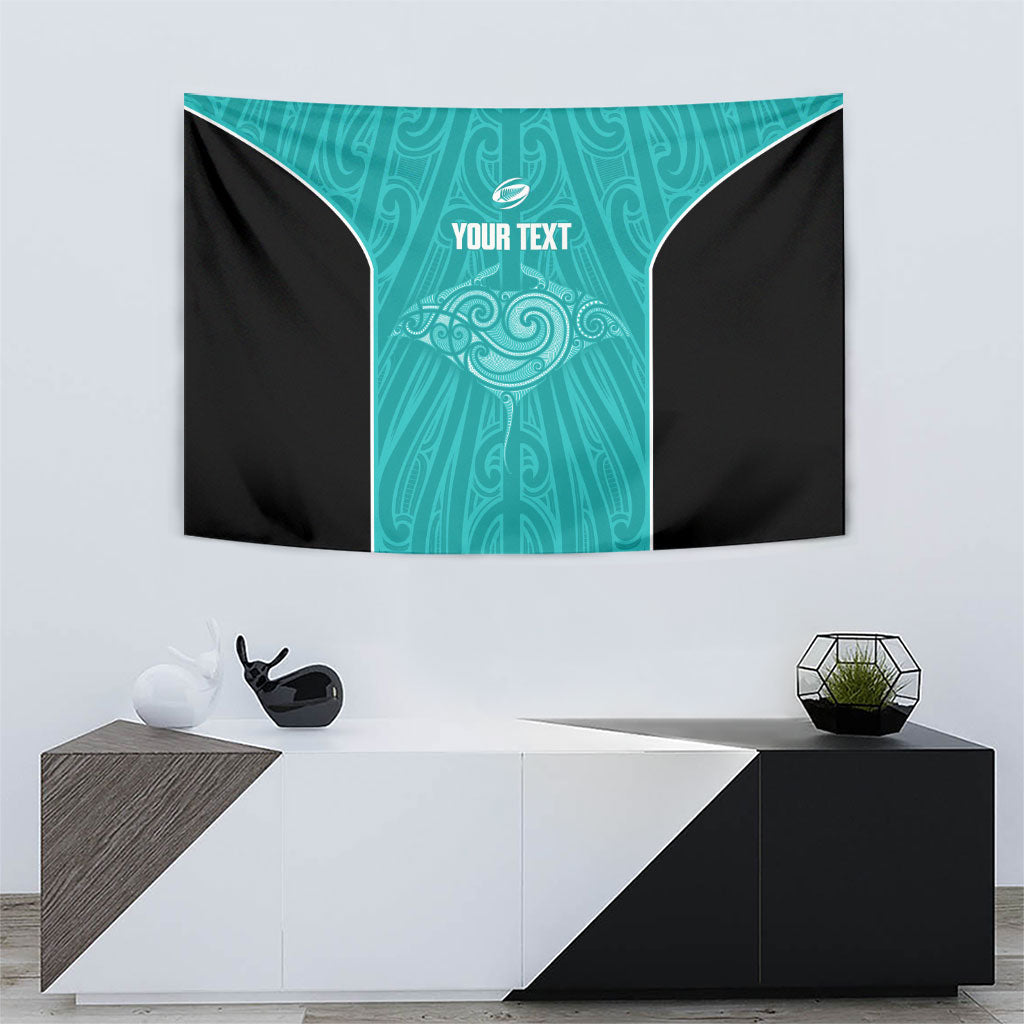 Custom New Zealand Stingray Oztag Tapestry Tag Rugby Maori Pattern Teal Version