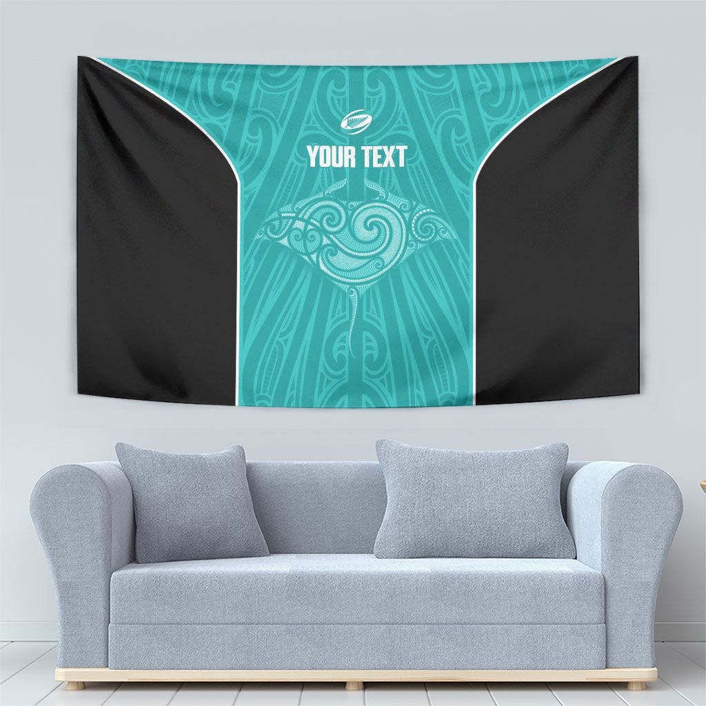 Custom New Zealand Stingray Oztag Tapestry Tag Rugby Maori Pattern Teal Version