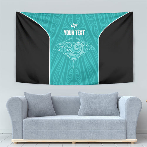 Custom New Zealand Stingray Oztag Tapestry Tag Rugby Maori Pattern Teal Version