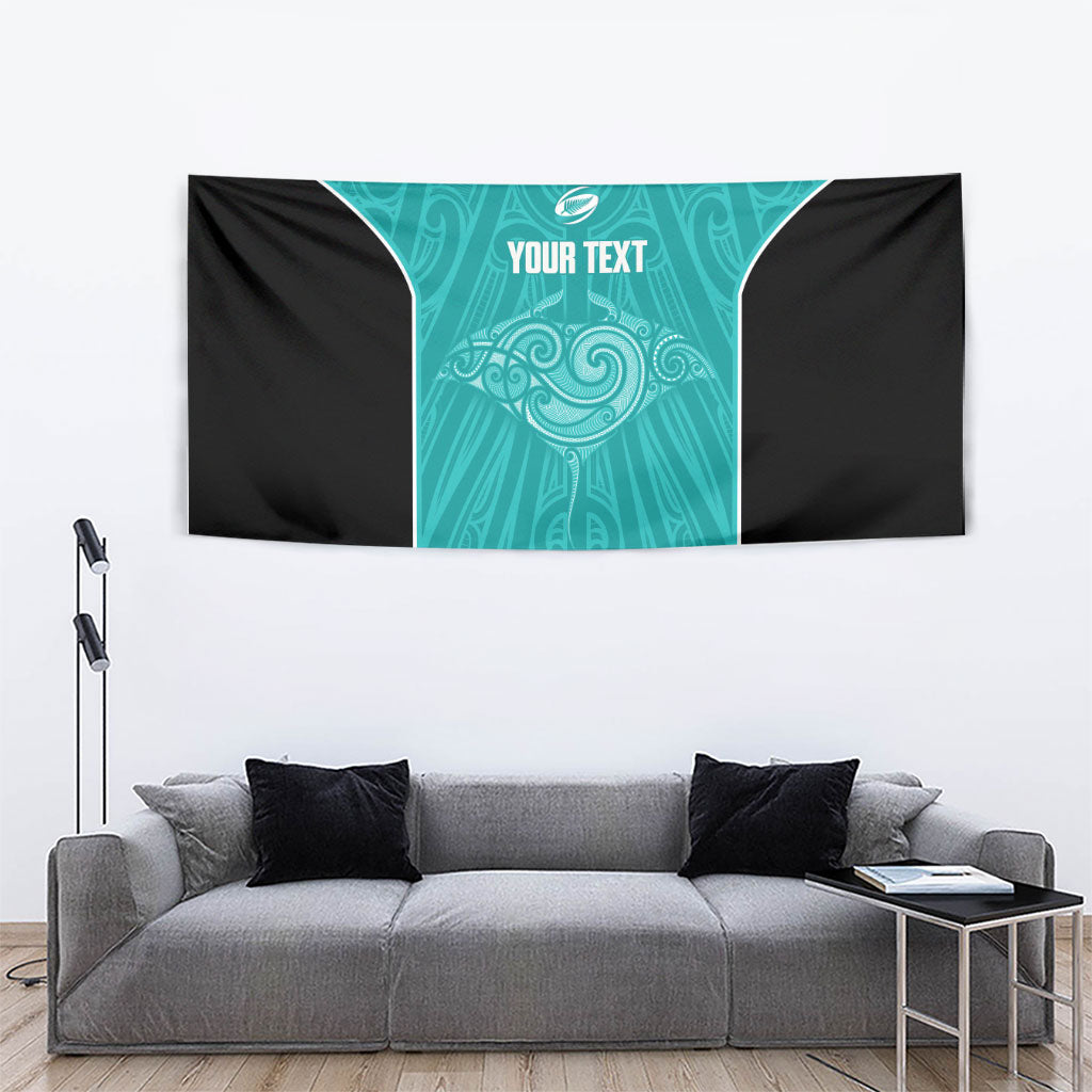 Custom New Zealand Stingray Oztag Tapestry Tag Rugby Maori Pattern Teal Version