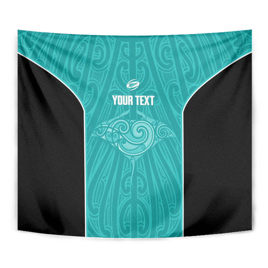 Custom New Zealand Stingray Oztag Tapestry Tag Rugby Maori Pattern Teal Version