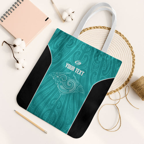 Custom New Zealand Stingray Oztag Tote Bag Tag Rugby Maori Pattern Teal Version