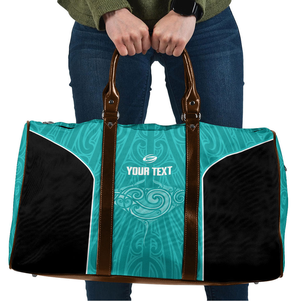 Custom New Zealand Stingray Oztag Travel Bag Tag Rugby Maori Pattern Teal Version