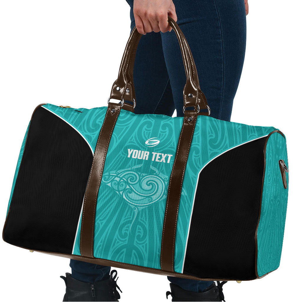 Custom New Zealand Stingray Oztag Travel Bag Tag Rugby Maori Pattern Teal Version