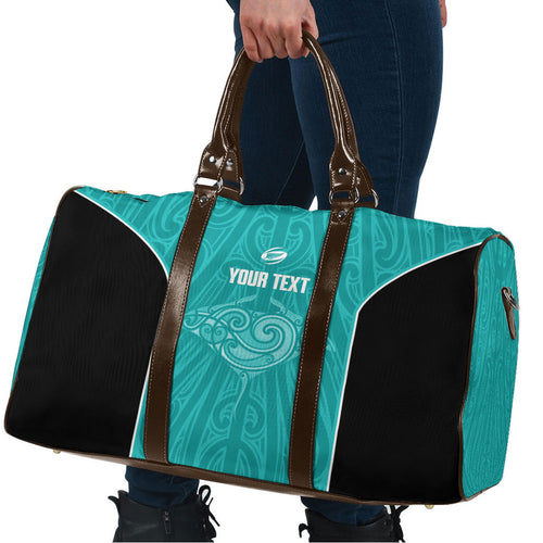 Custom New Zealand Stingray Oztag Travel Bag Tag Rugby Maori Pattern Teal Version