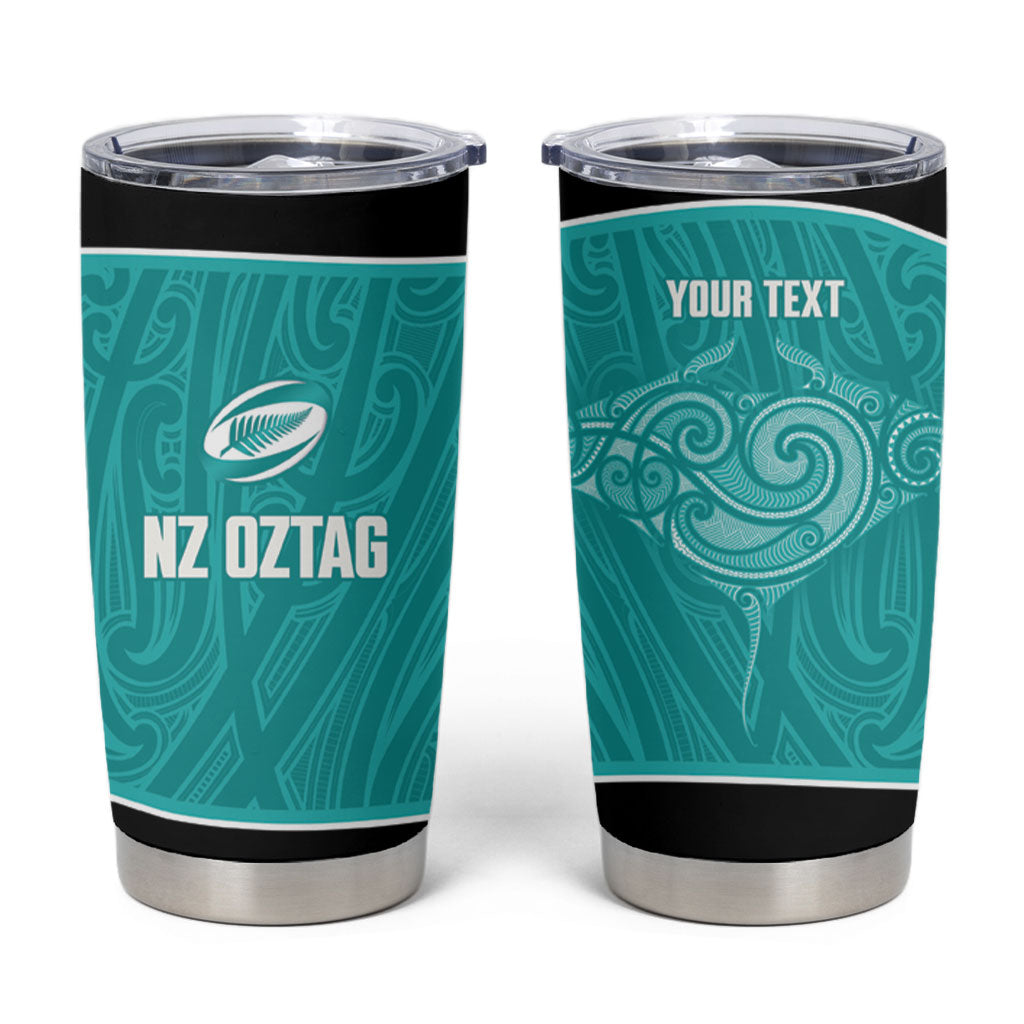 Custom New Zealand Stingray Oztag Tumbler Cup Tag Rugby Maori Pattern Teal Version