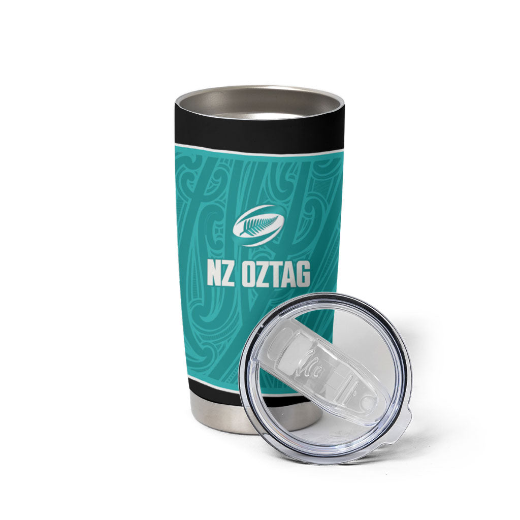Custom New Zealand Stingray Oztag Tumbler Cup Tag Rugby Maori Pattern Teal Version