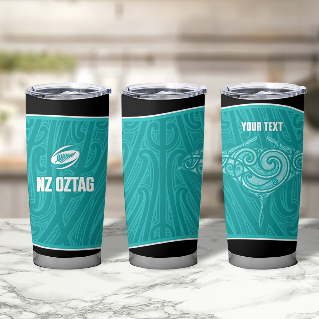 Custom New Zealand Stingray Oztag Tumbler Cup Tag Rugby Maori Pattern Teal Version