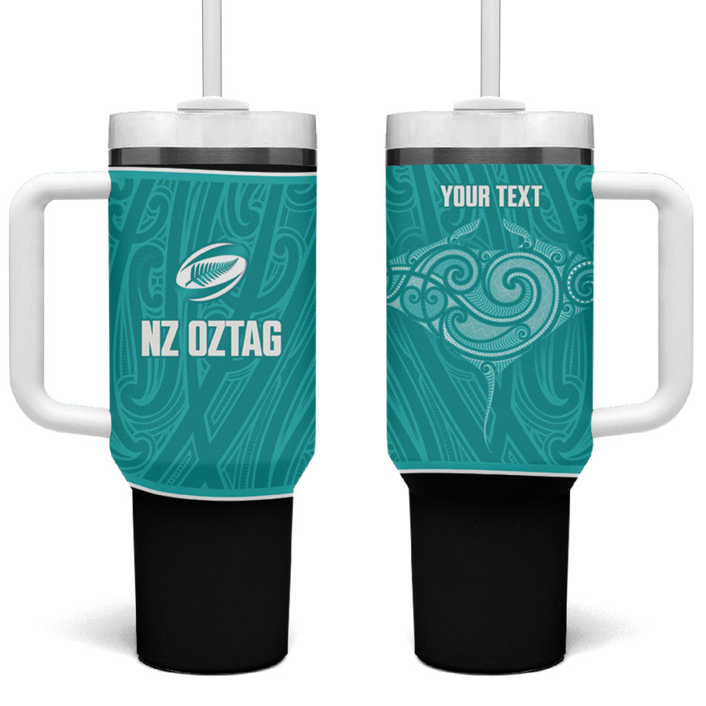 Custom New Zealand Stingray Oztag Tumbler With Handle Tag Rugby Maori Pattern Teal Version