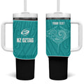 Custom New Zealand Stingray Oztag Tumbler With Handle Tag Rugby Maori Pattern Teal Version