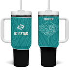 Custom New Zealand Stingray Oztag Tumbler With Handle Tag Rugby Maori Pattern Teal Version