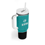 Custom New Zealand Stingray Oztag Tumbler With Handle Tag Rugby Maori Pattern Teal Version