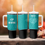 Custom New Zealand Stingray Oztag Tumbler With Handle Tag Rugby Maori Pattern Teal Version
