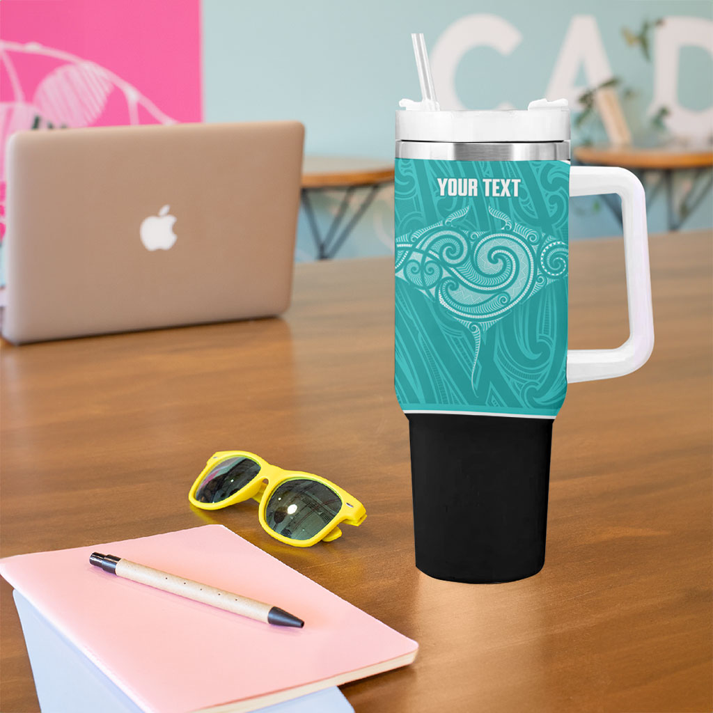 Custom New Zealand Stingray Oztag Tumbler With Handle Tag Rugby Maori Pattern Teal Version