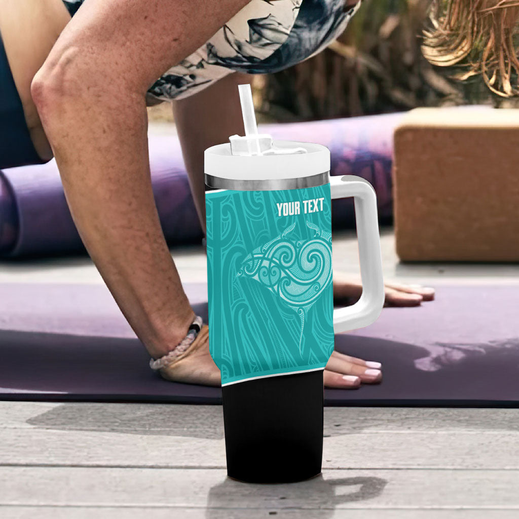 Custom New Zealand Stingray Oztag Tumbler With Handle Tag Rugby Maori Pattern Teal Version