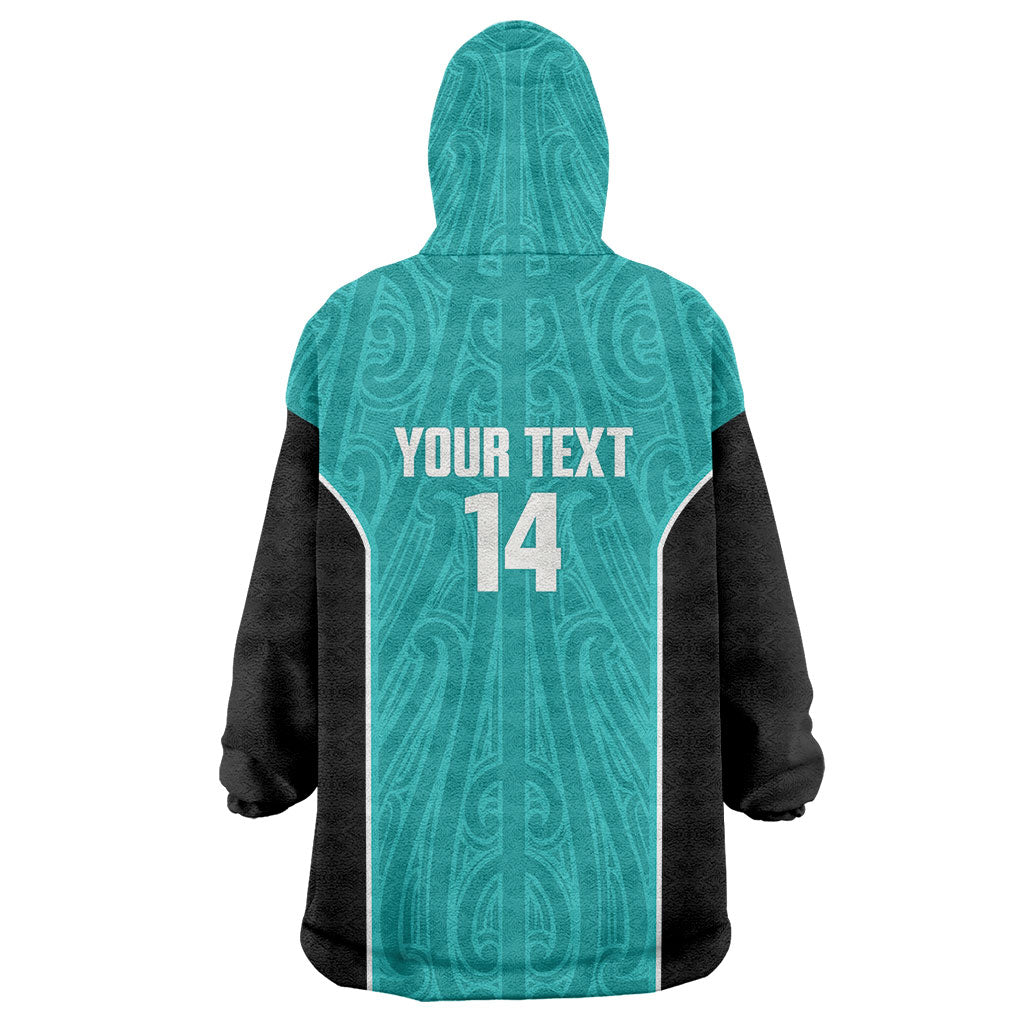 Custom New Zealand Stingray Oztag Wearable Blanket Hoodie Tag Rugby Maori Pattern Teal Version