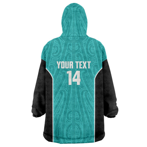 Custom New Zealand Stingray Oztag Wearable Blanket Hoodie Tag Rugby Maori Pattern Teal Version