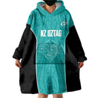 Custom New Zealand Stingray Oztag Wearable Blanket Hoodie Tag Rugby Maori Pattern Teal Version