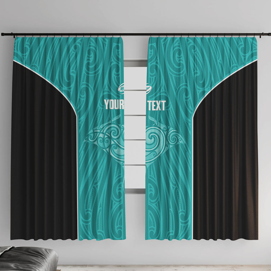 Custom New Zealand Stingray Oztag Window Curtain Tag Rugby Maori Pattern Teal Version