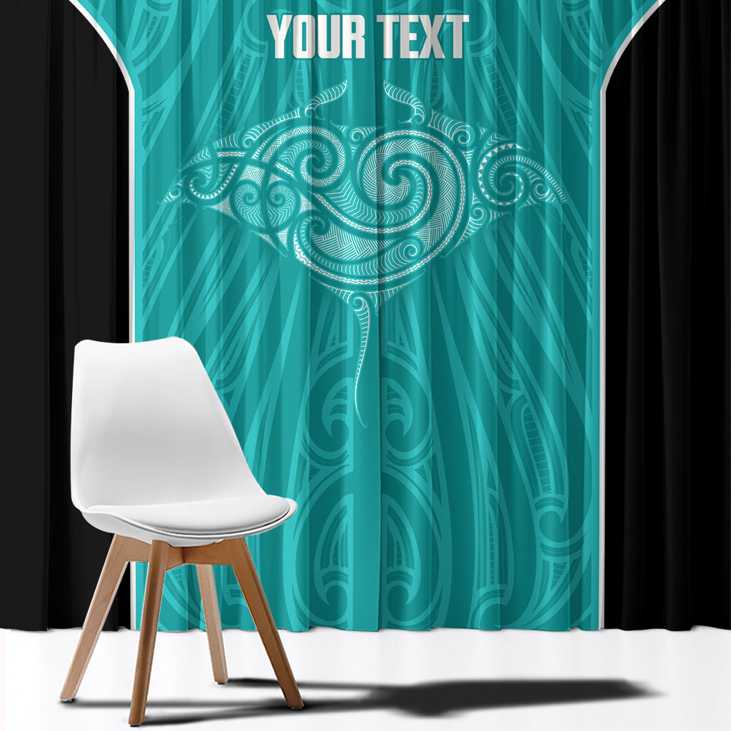 Custom New Zealand Stingray Oztag Window Curtain Tag Rugby Maori Pattern Teal Version