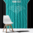 Custom New Zealand Stingray Oztag Window Curtain Tag Rugby Maori Pattern Teal Version