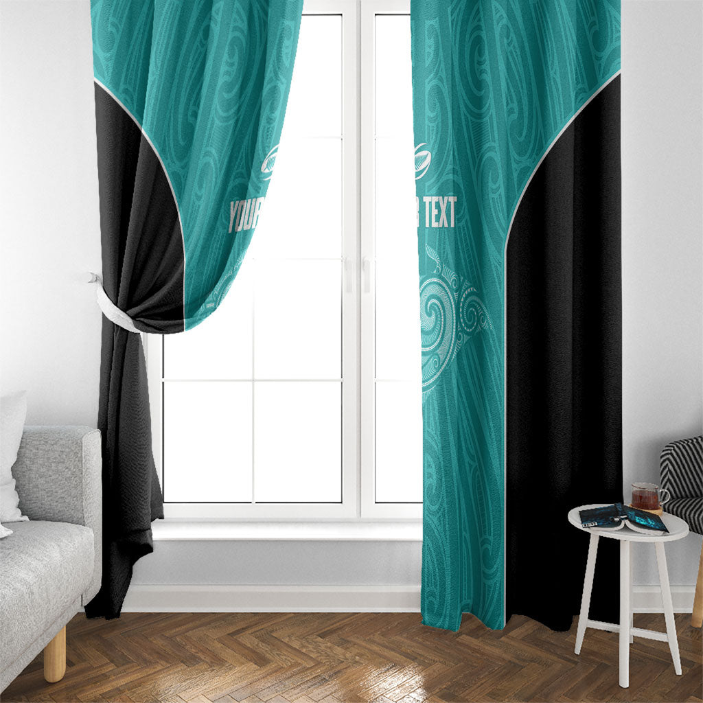 Custom New Zealand Stingray Oztag Window Curtain Tag Rugby Maori Pattern Teal Version