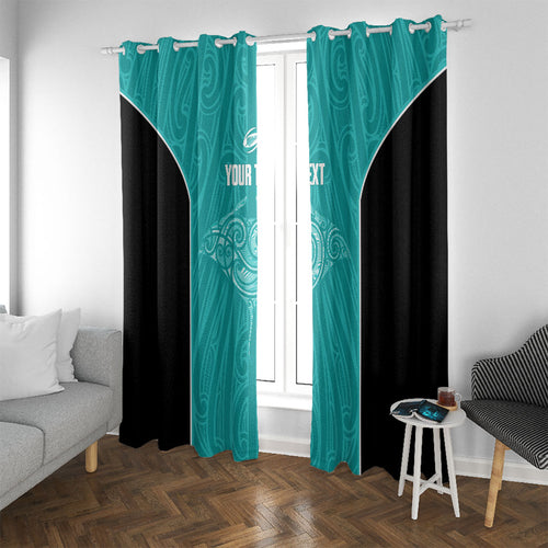 Custom New Zealand Stingray Oztag Window Curtain Tag Rugby Maori Pattern Teal Version