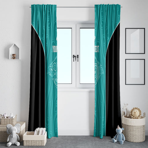 Custom New Zealand Stingray Oztag Window Curtain Tag Rugby Maori Pattern Teal Version