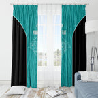 Custom New Zealand Stingray Oztag Window Curtain Tag Rugby Maori Pattern Teal Version
