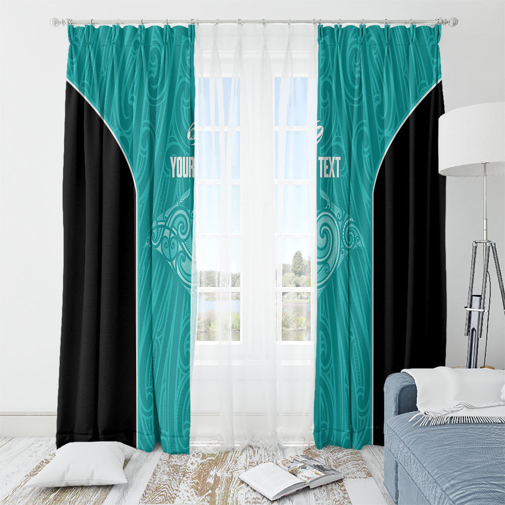 Custom New Zealand Stingray Oztag Window Curtain Tag Rugby Maori Pattern Teal Version