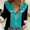 Custom New Zealand Stingray Oztag Women Casual Shirt Tag Rugby Maori Pattern Teal Version