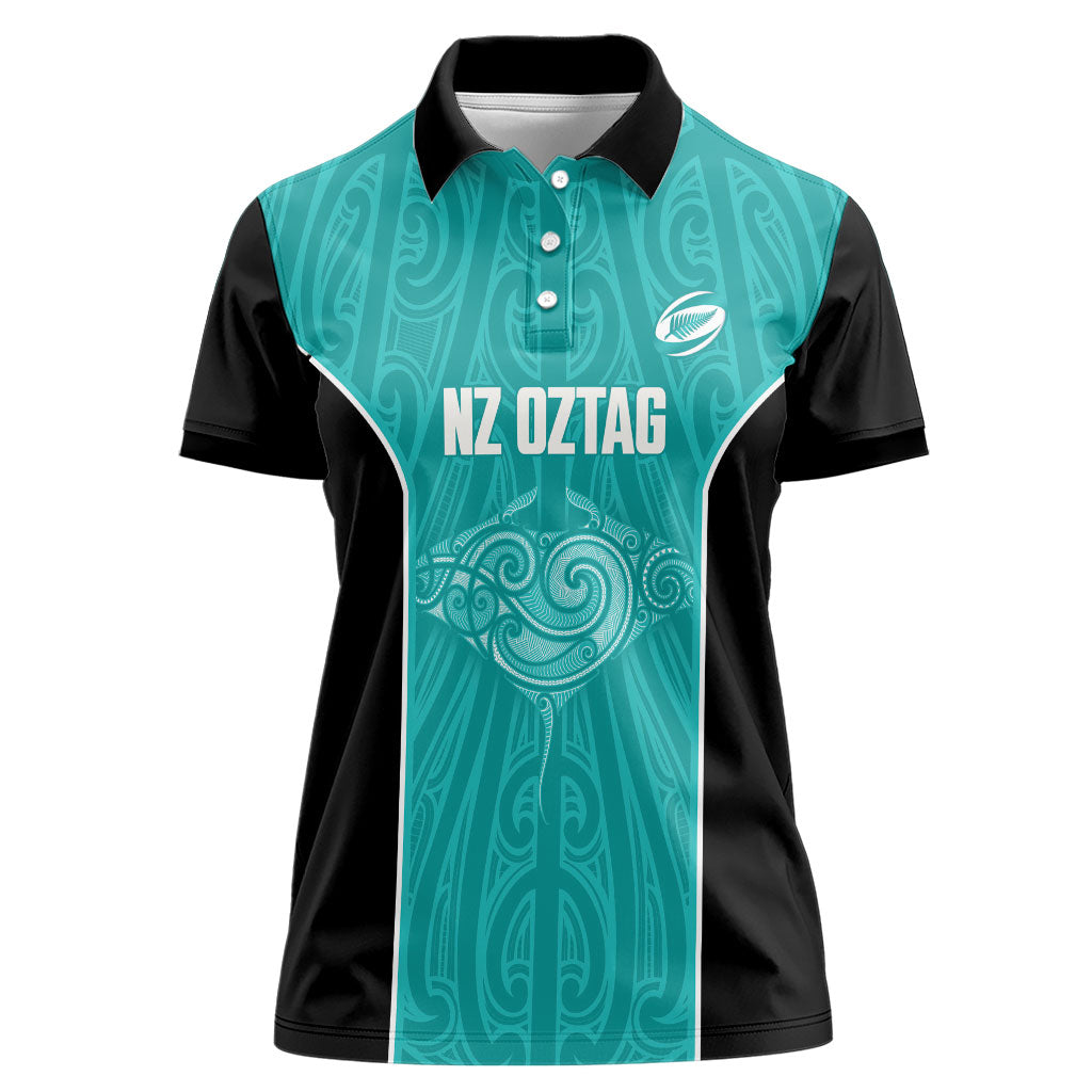 Custom New Zealand Stingray Oztag Women Polo Shirt Tag Rugby Maori Pattern Teal Version