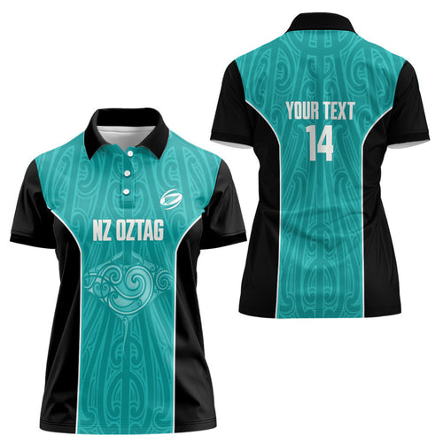 Custom New Zealand Stingray Oztag Women Polo Shirt Tag Rugby Maori Pattern Teal Version