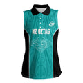 Custom New Zealand Stingray Oztag Women Sleeveless Polo Shirt Tag Rugby Maori Pattern Teal Version