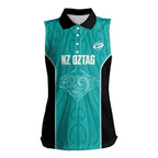 Custom New Zealand Stingray Oztag Women Sleeveless Polo Shirt Tag Rugby Maori Pattern Teal Version