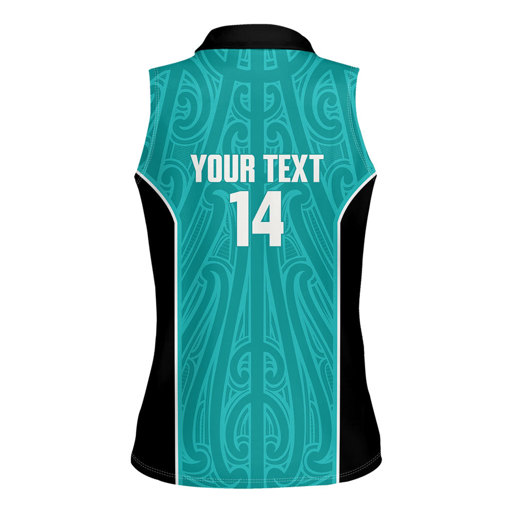Custom New Zealand Stingray Oztag Women Sleeveless Polo Shirt Tag Rugby Maori Pattern Teal Version