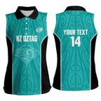 Custom New Zealand Stingray Oztag Women Sleeveless Polo Shirt Tag Rugby Maori Pattern Teal Version