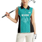Custom New Zealand Stingray Oztag Women Sleeveless Polo Shirt Tag Rugby Maori Pattern Teal Version
