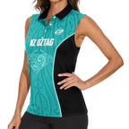Custom New Zealand Stingray Oztag Women Sleeveless Polo Shirt Tag Rugby Maori Pattern Teal Version
