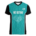Custom New Zealand Stingray Oztag Women V-Neck T-Shirt Tag Rugby Maori Pattern Teal Version