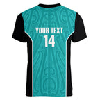 Custom New Zealand Stingray Oztag Women V-Neck T-Shirt Tag Rugby Maori Pattern Teal Version