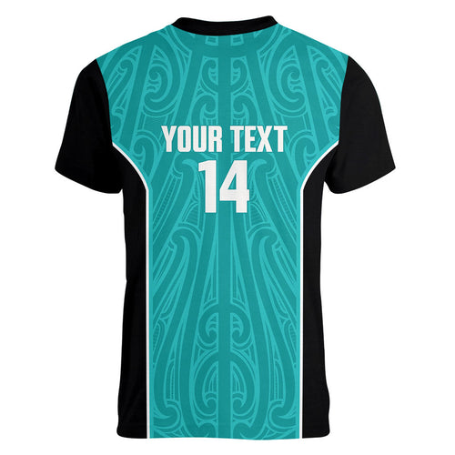 Custom New Zealand Stingray Oztag Women V-Neck T-Shirt Tag Rugby Maori Pattern Teal Version
