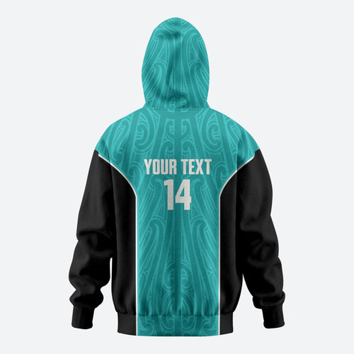 Custom New Zealand Stingray Oztag Zip Hoodie Tag Rugby Maori Pattern Teal Version