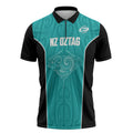 Custom New Zealand Stingray Oztag Zipper Polo Shirt Tag Rugby Maori Pattern Teal Version