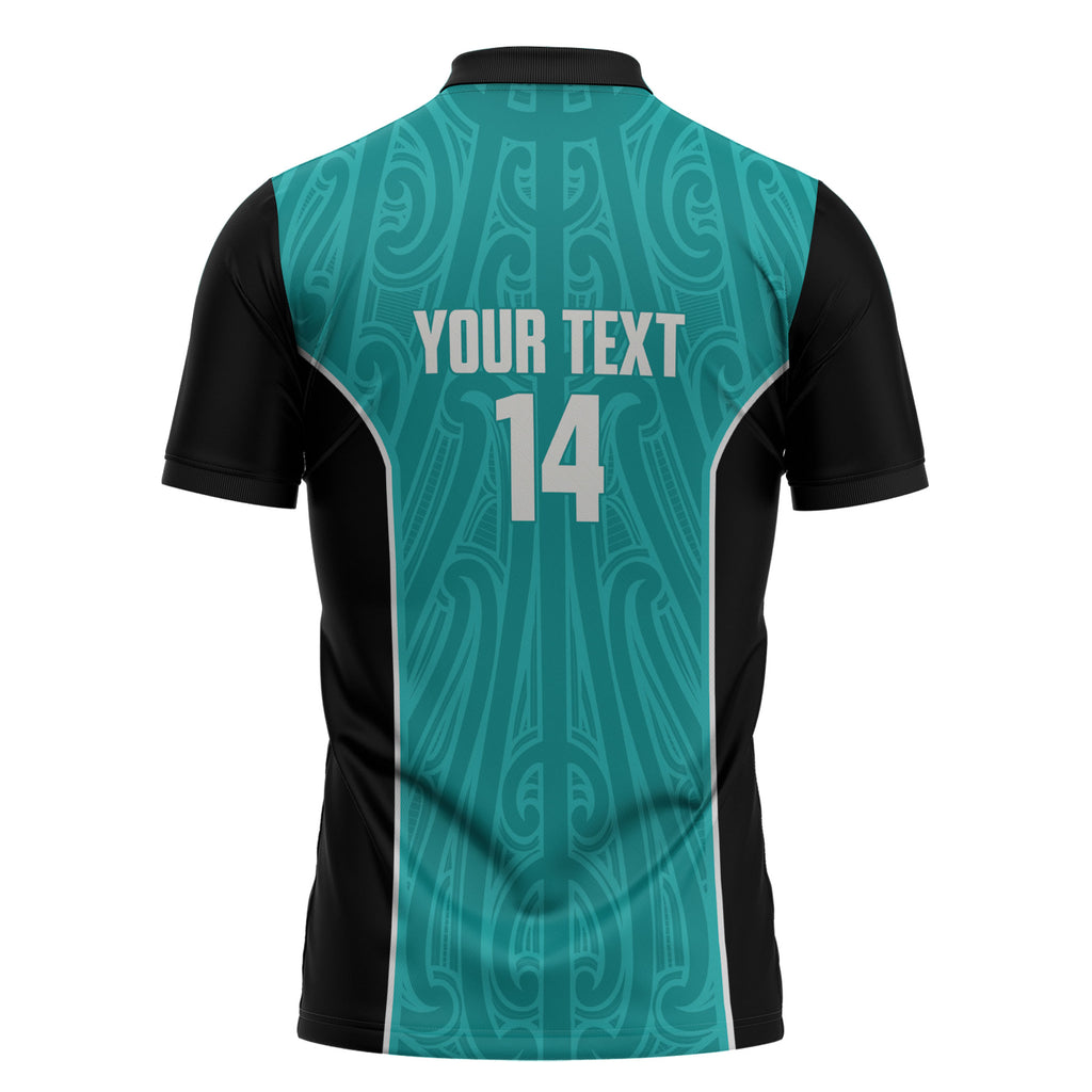 Custom New Zealand Stingray Oztag Zipper Polo Shirt Tag Rugby Maori Pattern Teal Version