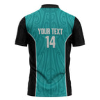 Custom New Zealand Stingray Oztag Zipper Polo Shirt Tag Rugby Maori Pattern Teal Version