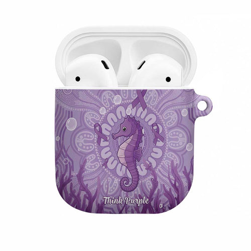 Australia Epilepsy Awareness AirPods Case Seahorse Think Purple Ribbon Aboriginal - Aussie Hoodie