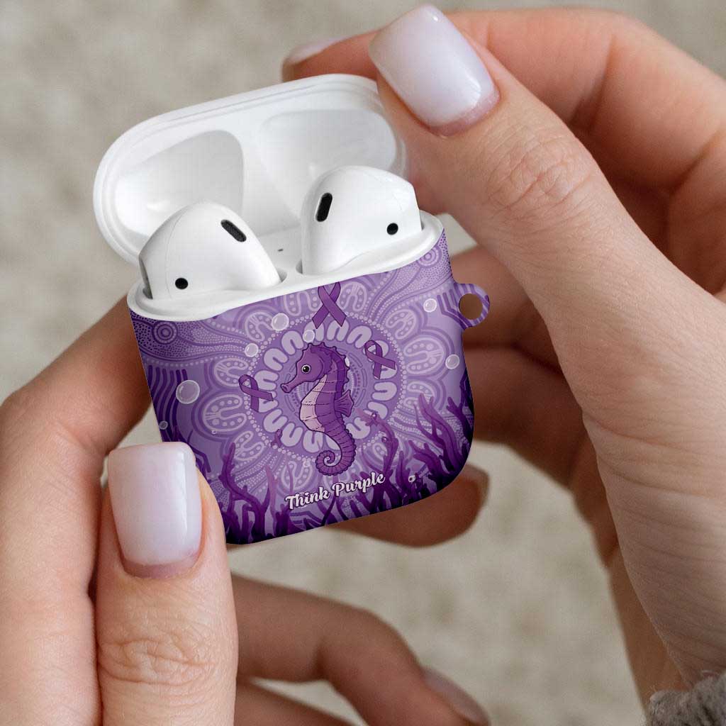 Australia Epilepsy Awareness AirPods Case Seahorse Think Purple Ribbon Aboriginal - Aussie Hoodie